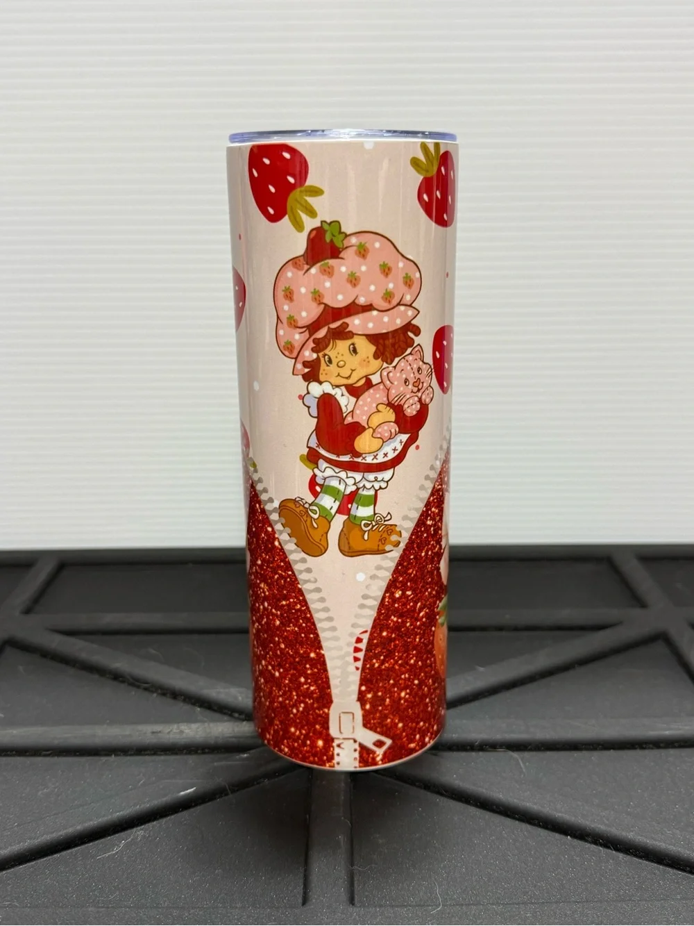 NEW Strawberry Shortcake Glitter Tumbler - With Metal Straw and Scrub Brush